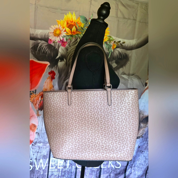 Guess Light Pink Monogram Tote with Pouch - Picture 2 of 15
